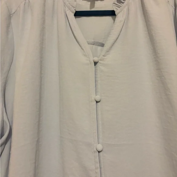 Maurices Pale Blue Ruffle-Neck Button-Front Blouse - Picture 2 of 5